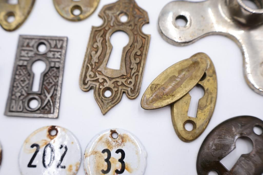 Collection of Antique Brass & Cast Iron Hardware, Escutcheons & Furniture Parts - 8