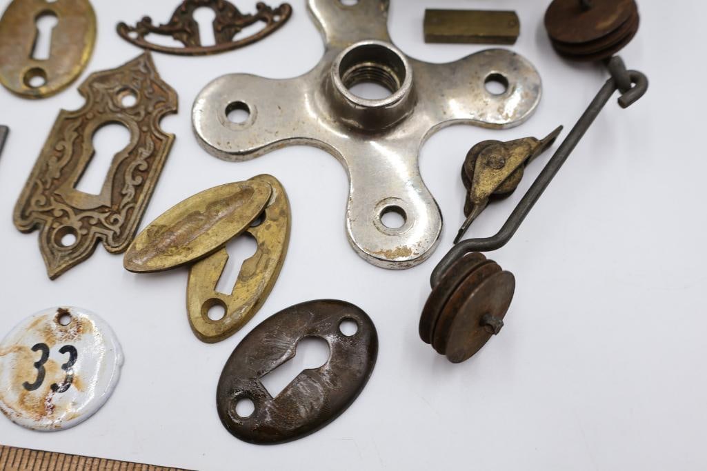 Collection of Antique Brass & Cast Iron Hardware, Escutcheons & Furniture Parts - 9