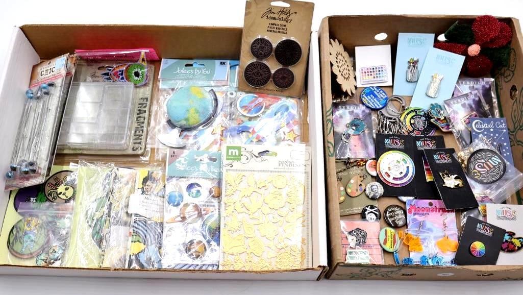 Large Assortment of Crafting Supplies, Enamel Pins, Stickers & Maker Accessories Lot Description: (1 of 15)