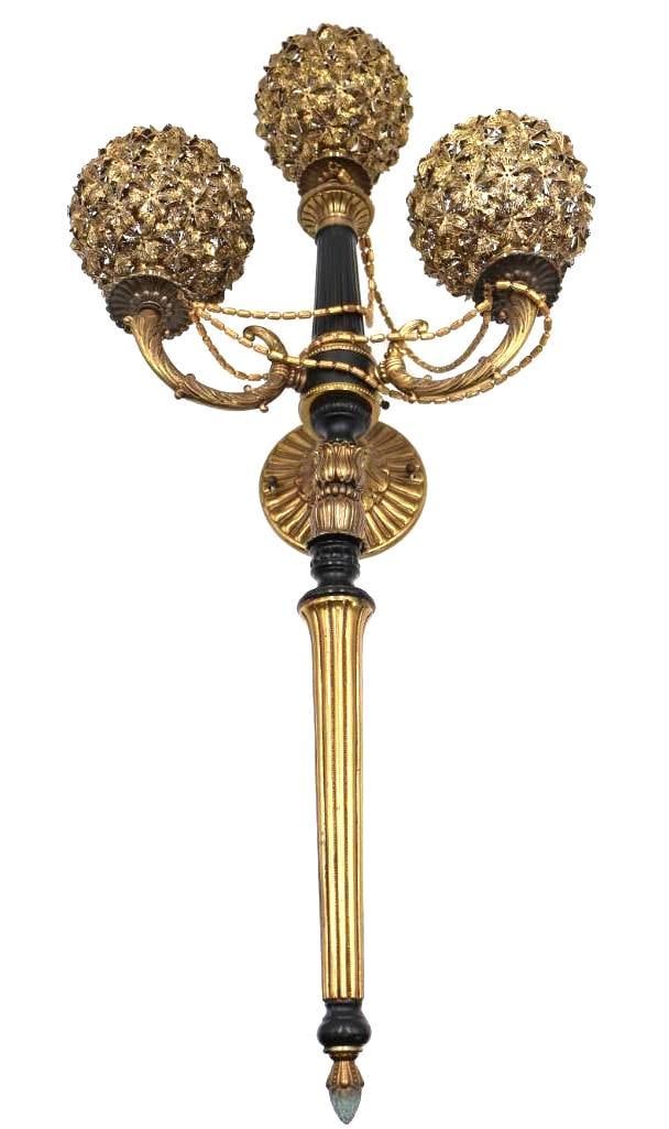 Vintage Hollywood Regency Three-Light Wall Sconce with Textured Globe Shades (1 of 12)