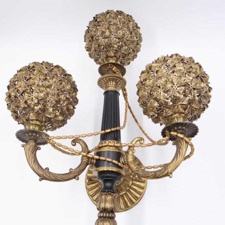 Vintage Hollywood Regency Three-Light Wall Sconce with Textured Globe Shades - 2