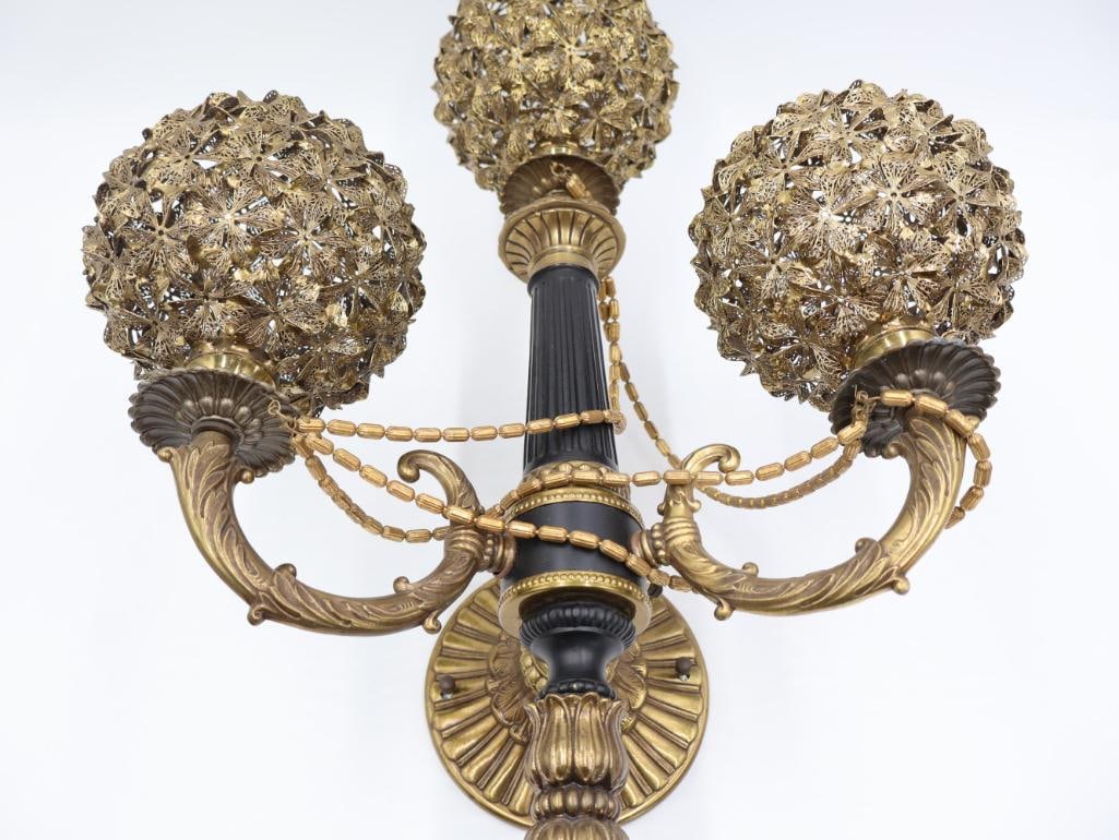 Vintage Hollywood Regency Three-Light Wall Sconce with Textured Globe Shades - 4