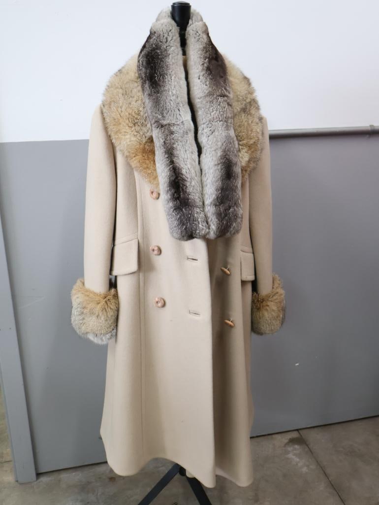 Vintage Ladies Full-Length Wool Coat with Fur Trim Collar & Cuffs (1 of 14)