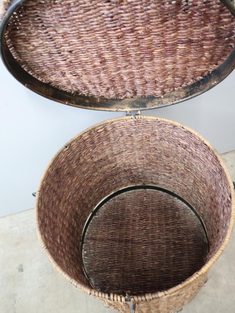 Bohemian Woven Basket Side Table with Metal Accents & Lid - 6
