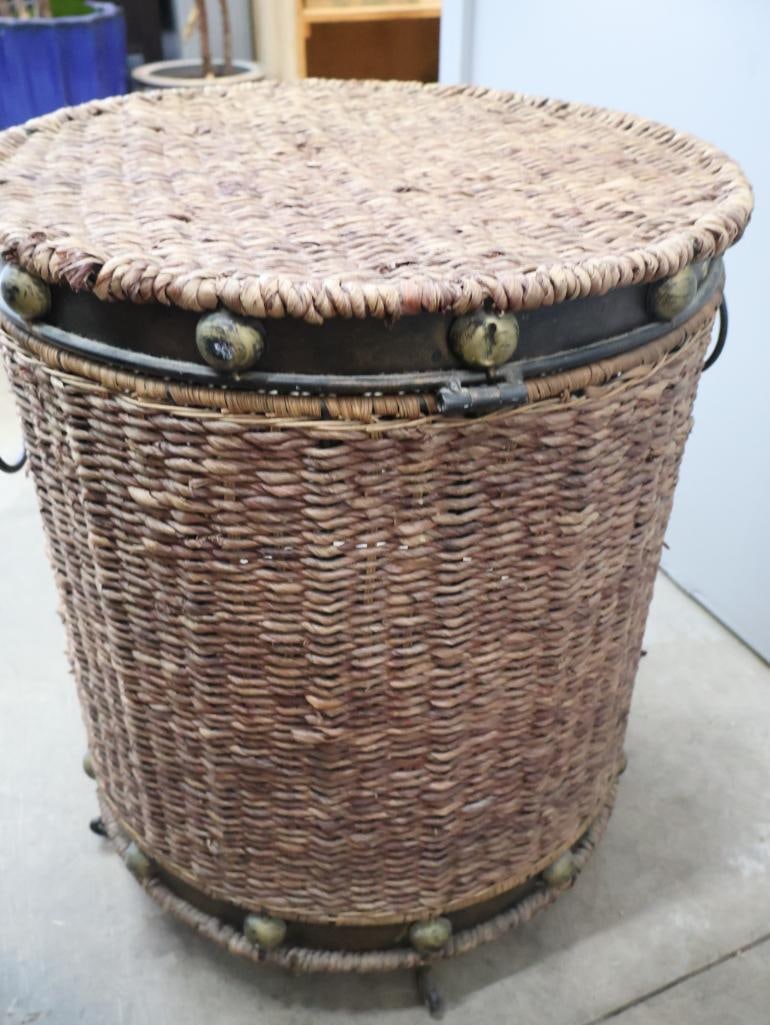 Bohemian Woven Basket Side Table with Metal Accents & Lid - 7