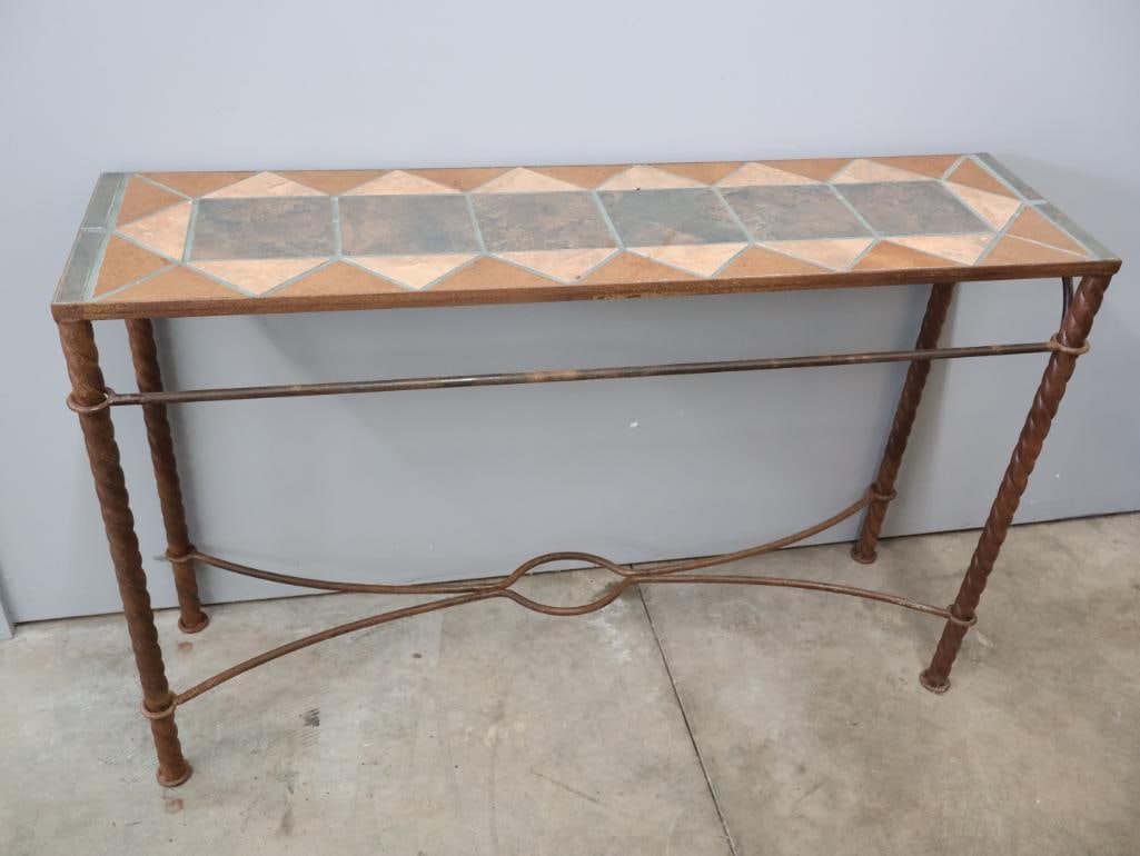 Decorative Tile Top Console Table with Matching Table Lamps - 11