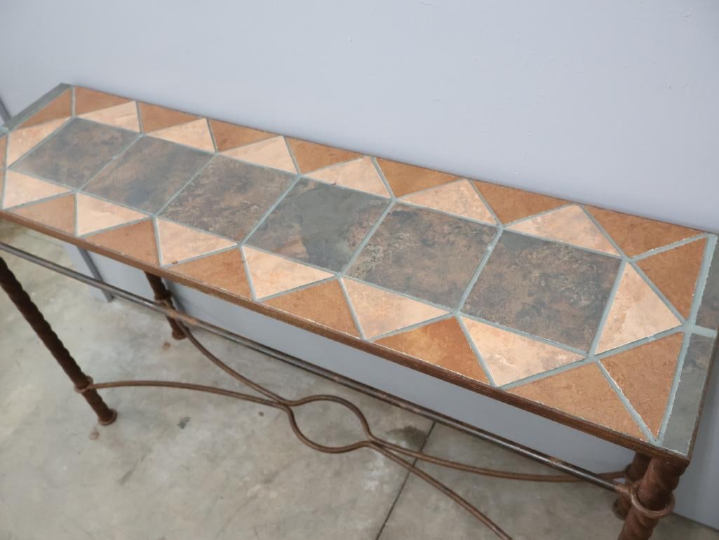 Decorative Tile Top Console Table with Matching Table Lamps - 16