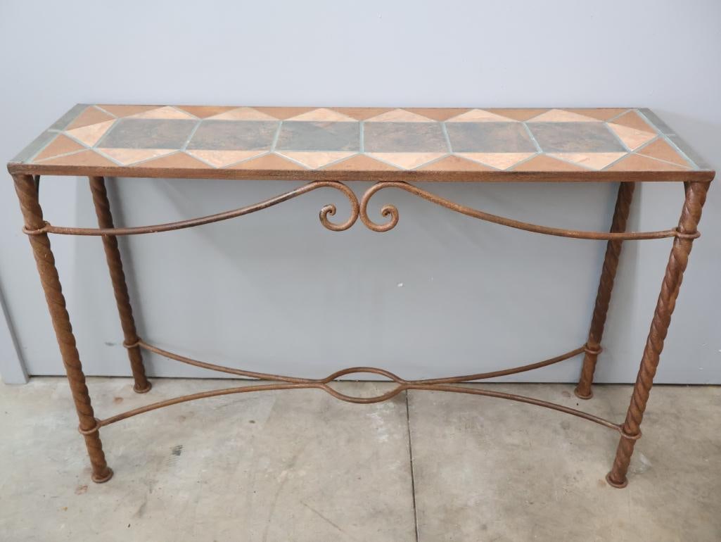 Decorative Tile Top Console Table with Matching Table Lamps - 20