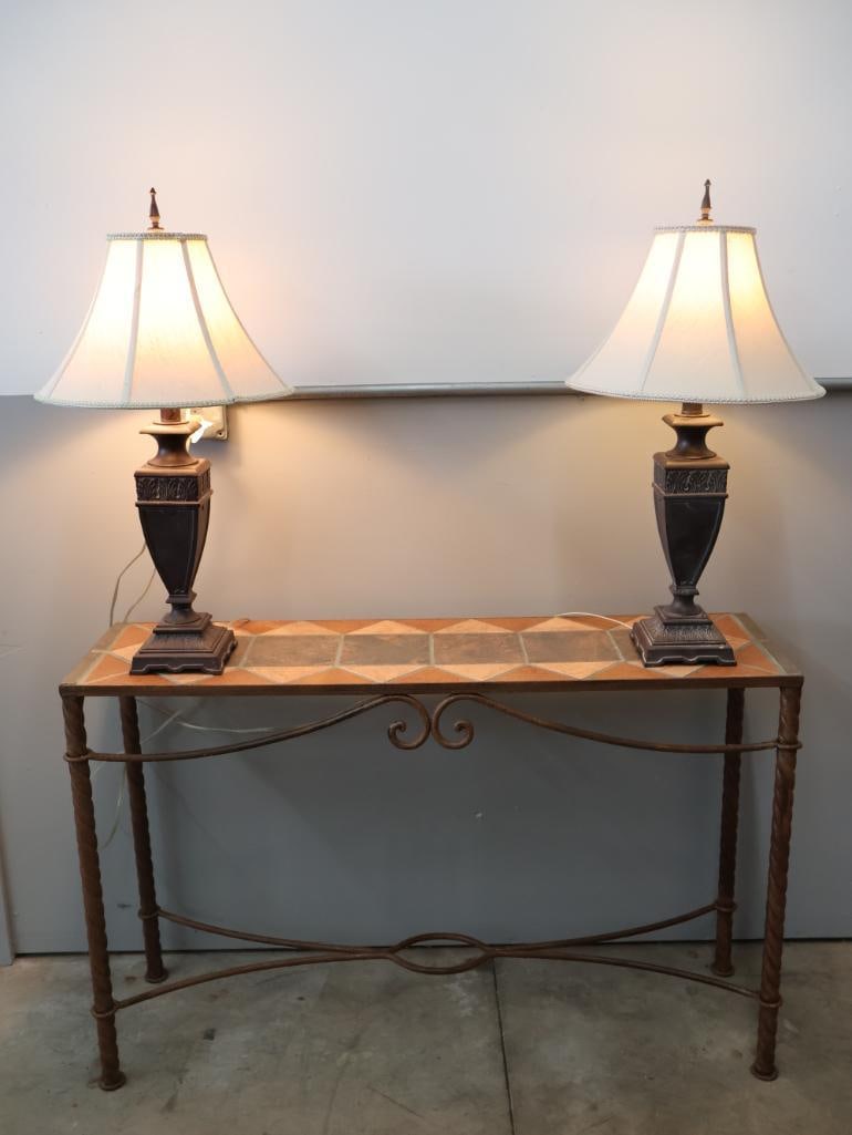 Decorative Tile Top Console Table with Matching Table Lamps - 2