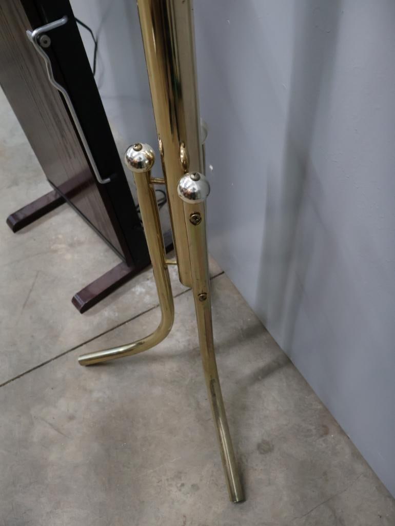 Brass Tone Coat Rack & Wooden Valet Stand Combination - 10