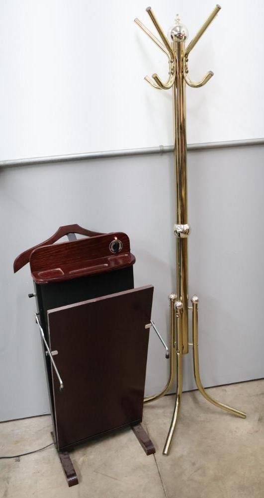 Brass Tone Coat Rack & Wooden Valet Stand Combination (1 of 14)