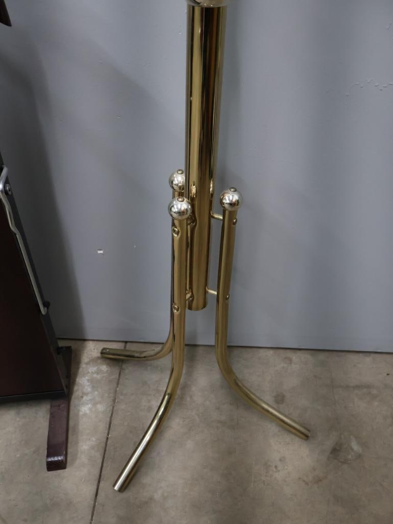 Brass Tone Coat Rack & Wooden Valet Stand Combination - 9