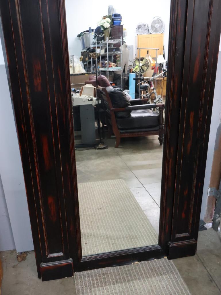 Large Dark Wood Framed Floor Mirror - 4