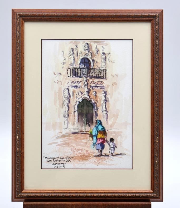 Signed Lorenzo Castaneda 'Mission San Jose' Watercolor - 2