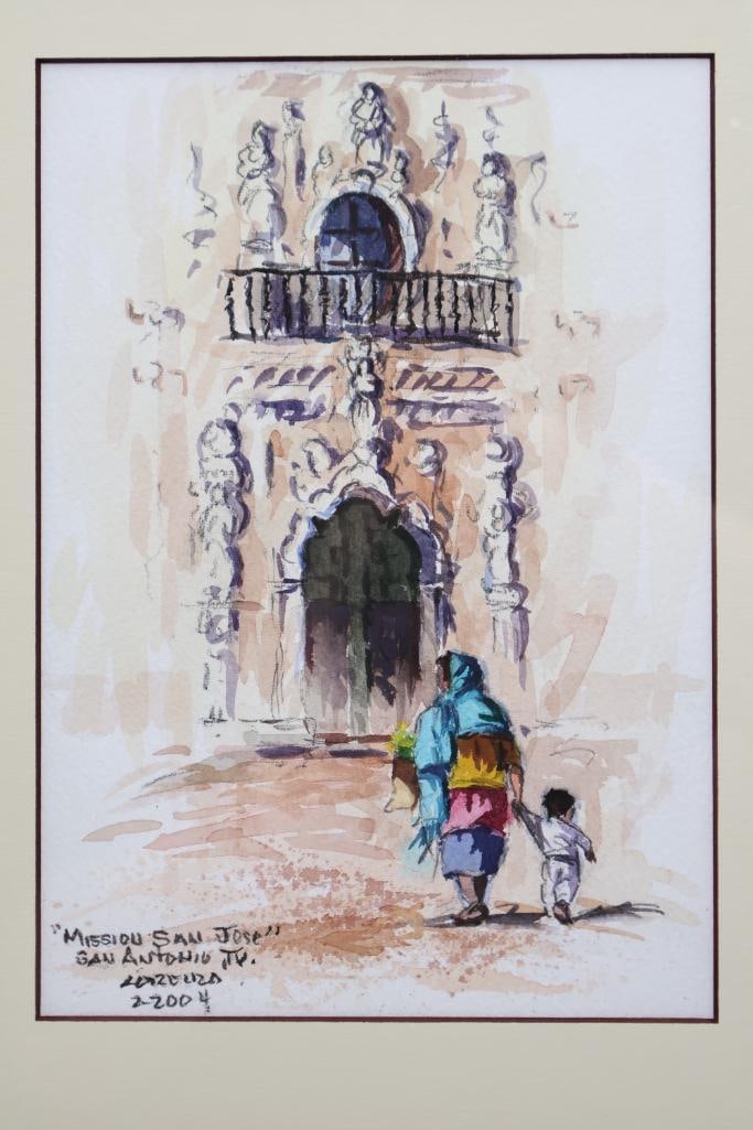 Signed Lorenzo Castaneda 'Mission San Jose' Watercolor - 3