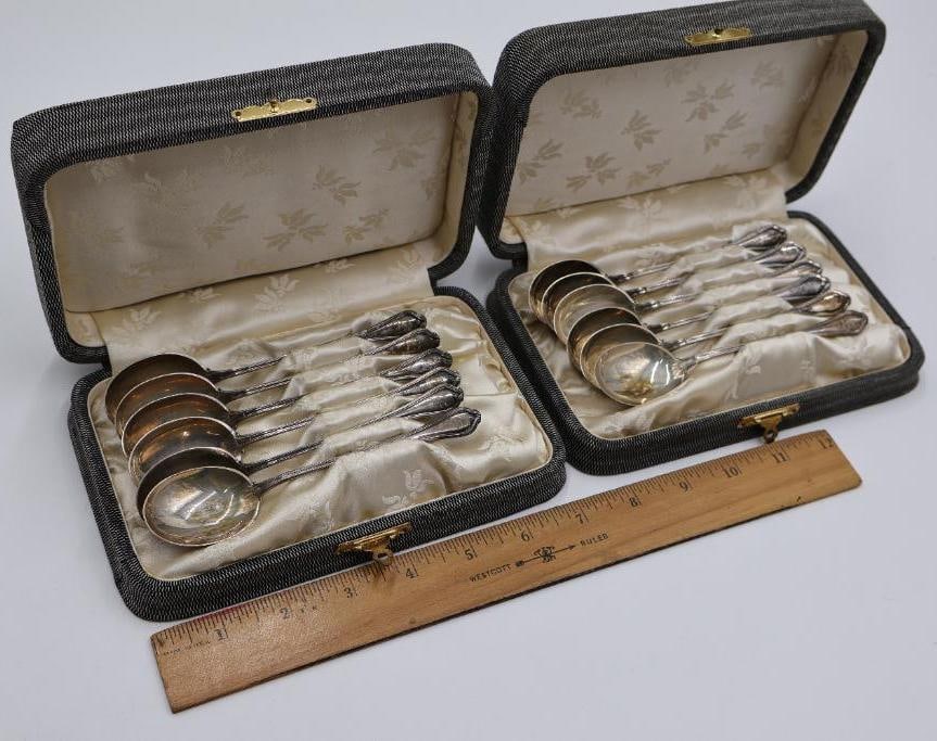 Two Antique Sets of Six Sterling Monogrammed Spoons - 2