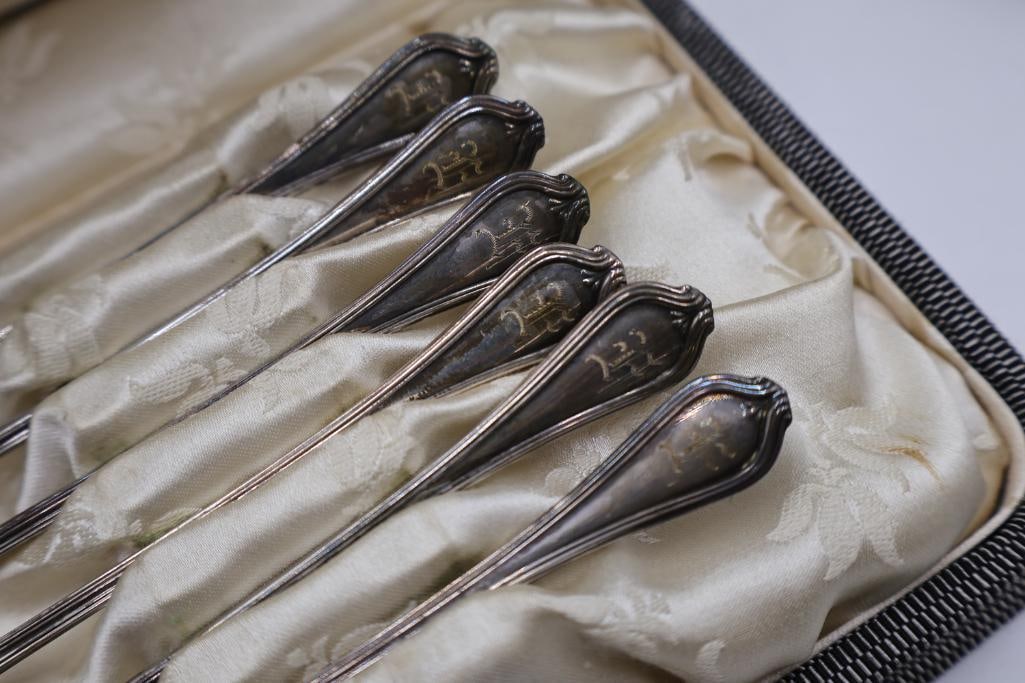 Two Antique Sets of Six Sterling Monogrammed Spoons - 6