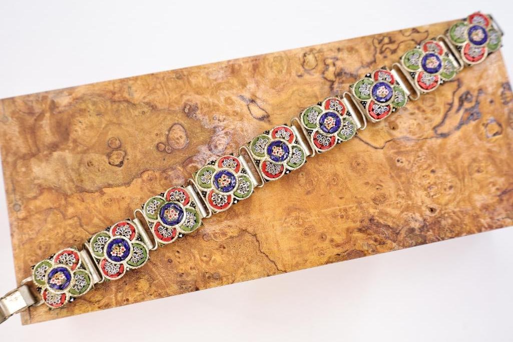 Vintage Micro Mosaic Floral Bracelet