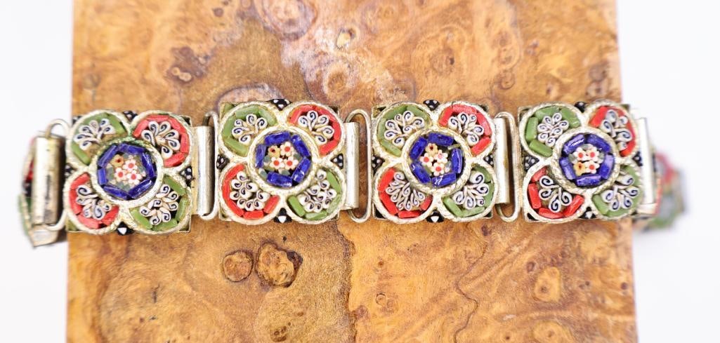 Vintage Micro Mosaic Floral Bracelet - 2