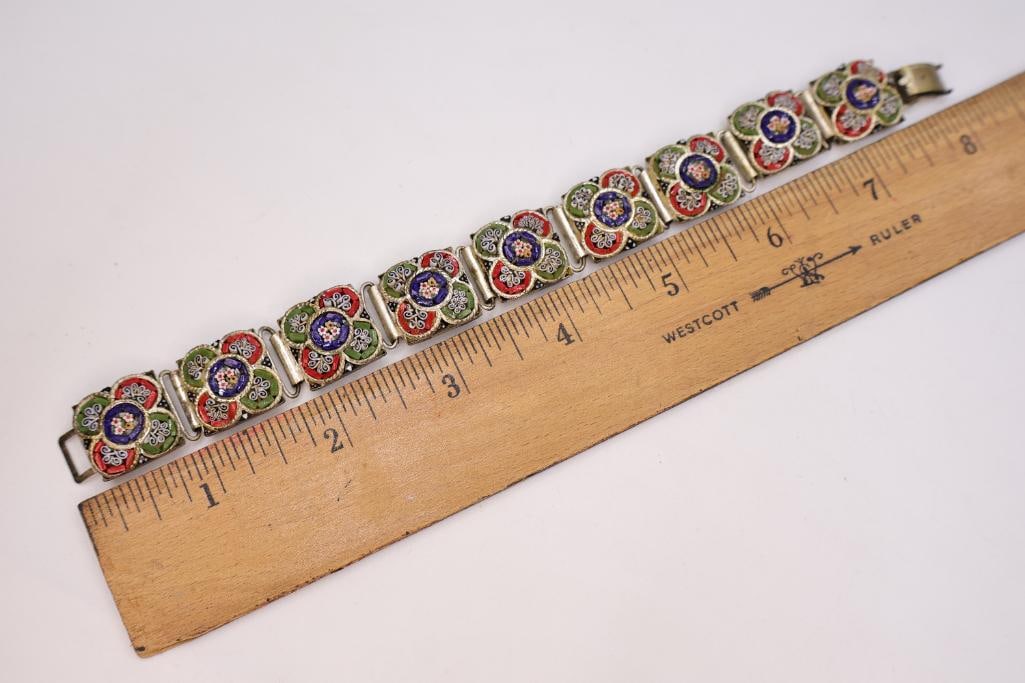 Vintage Micro Mosaic Floral Bracelet - 6