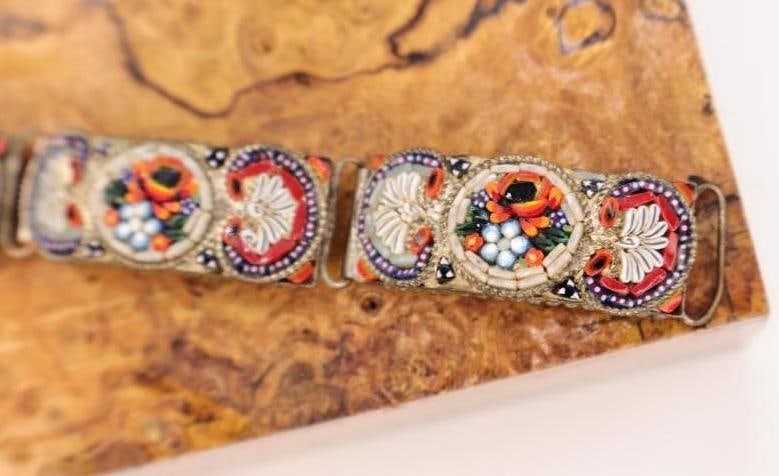 Vintage Micro Mosaic Floral Scene Bracelet - 2