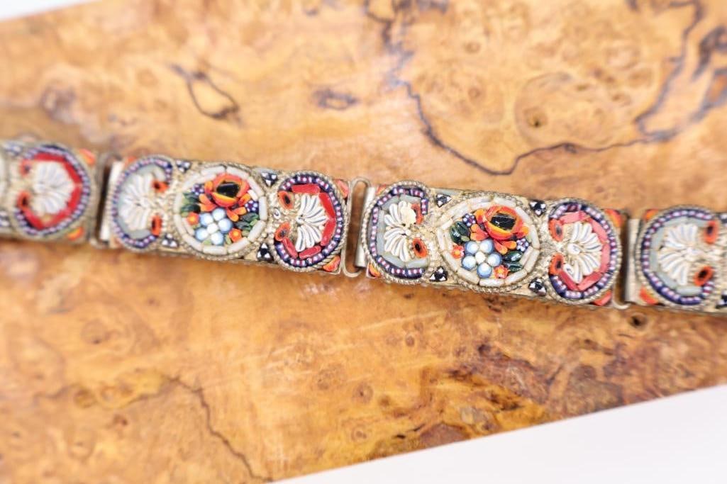 Vintage Micro Mosaic Floral Scene Bracelet - 3