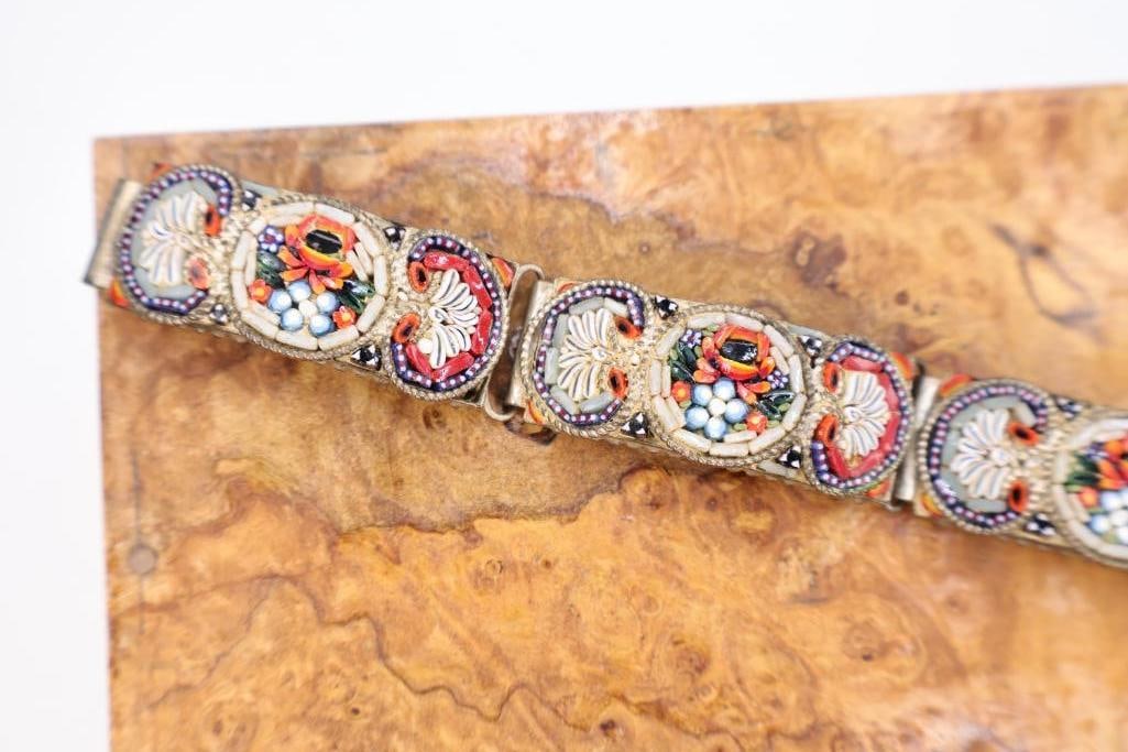 Vintage Micro Mosaic Floral Scene Bracelet - 4