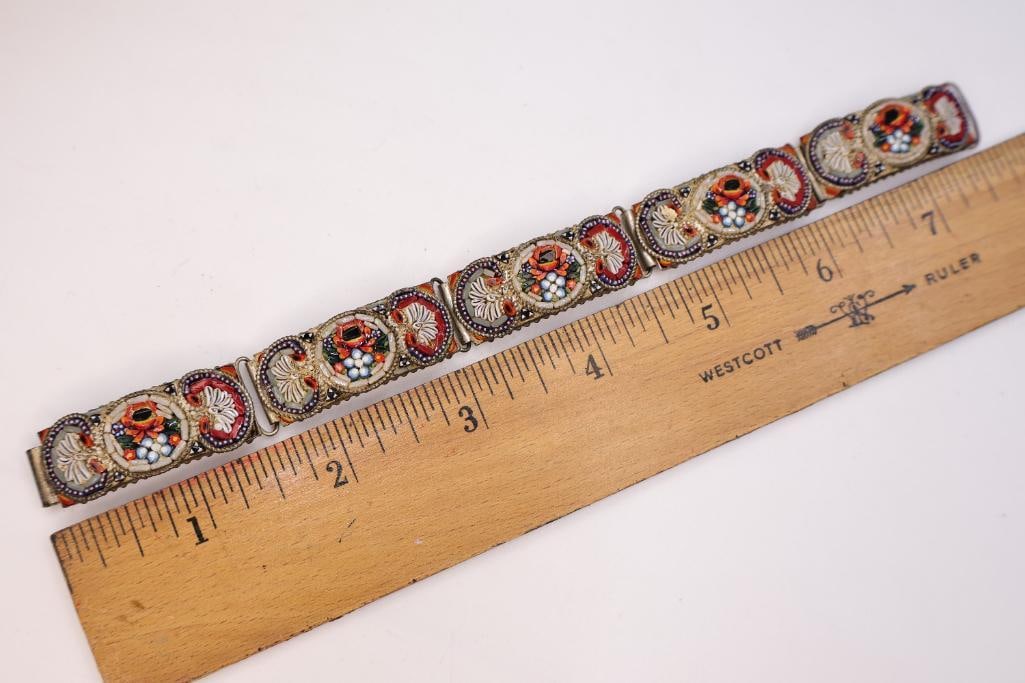 Vintage Micro Mosaic Floral Scene Bracelet - 5