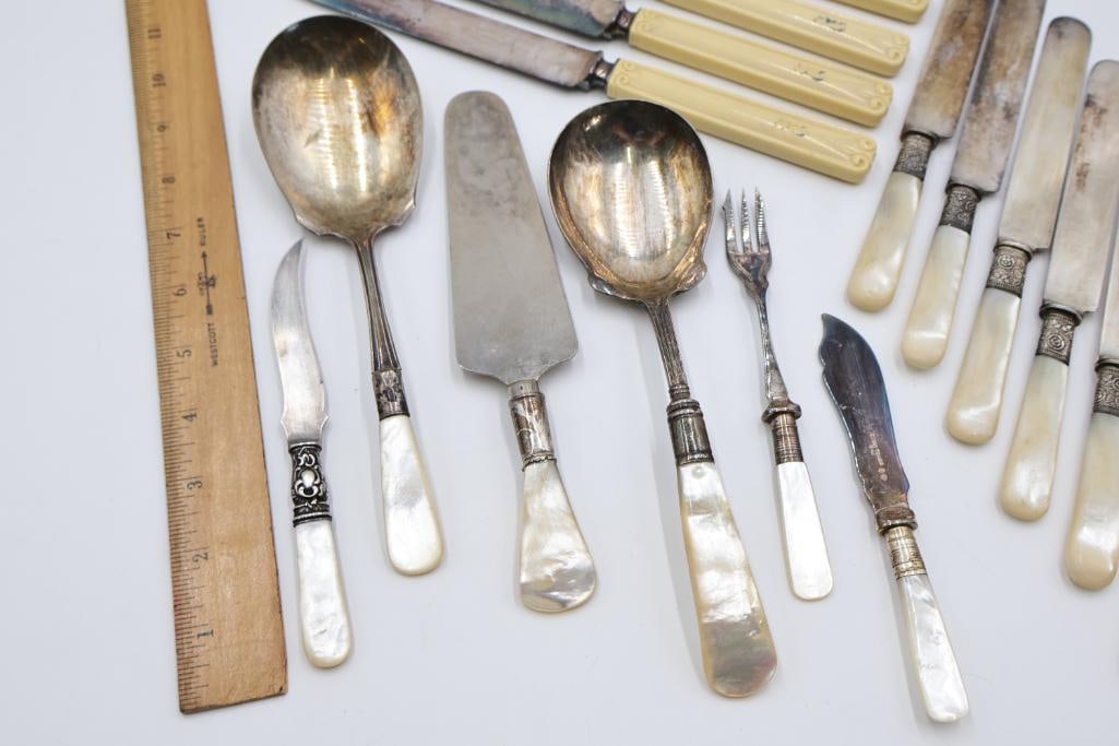 Vintage Mother of Pearl and Celluloid Handled Serving Ware - 2