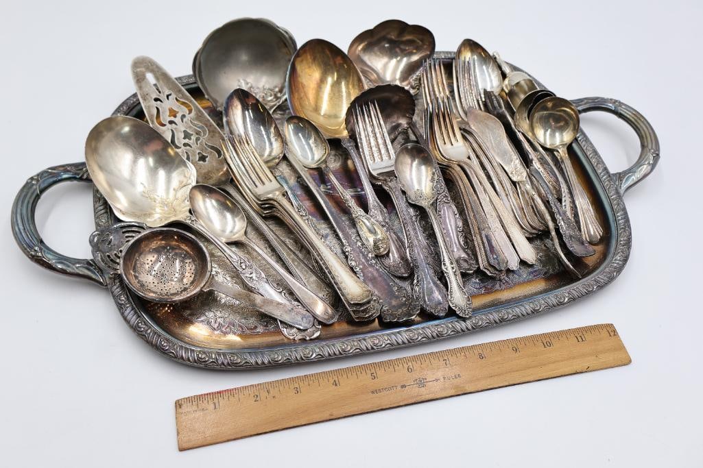 Large Lot of Silverware and Silver Plate Platter - 2