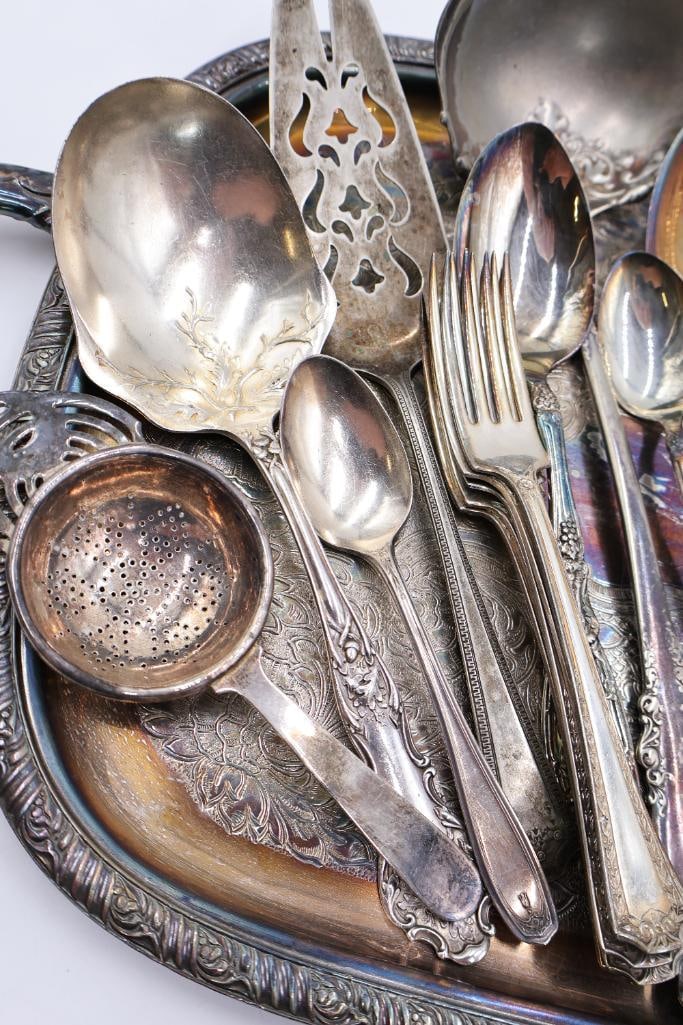 Large Lot of Silverware and Silver Plate Platter - 3