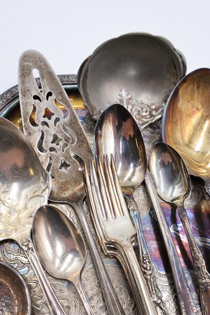 Large Lot of Silverware and Silver Plate Platter - 4