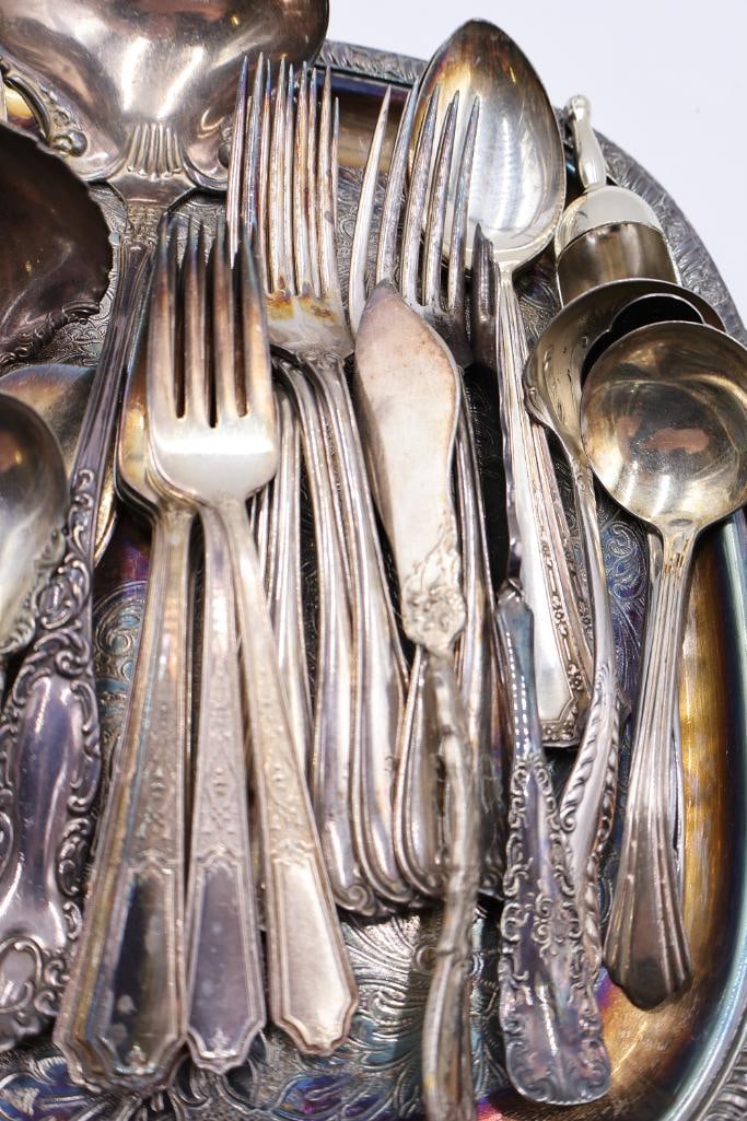 Large Lot of Silverware and Silver Plate Platter - 7