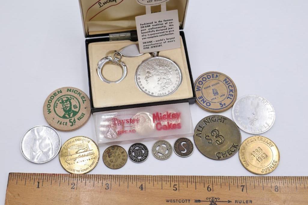 Various Collector Coins and Tokens including Lucky Buck US Silver Dollar Key Chain - 2