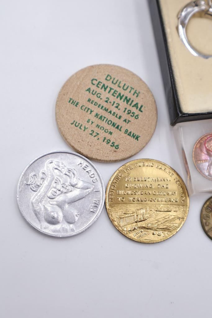 Various Collector Coins and Tokens including Lucky Buck US Silver Dollar Key Chain - 4