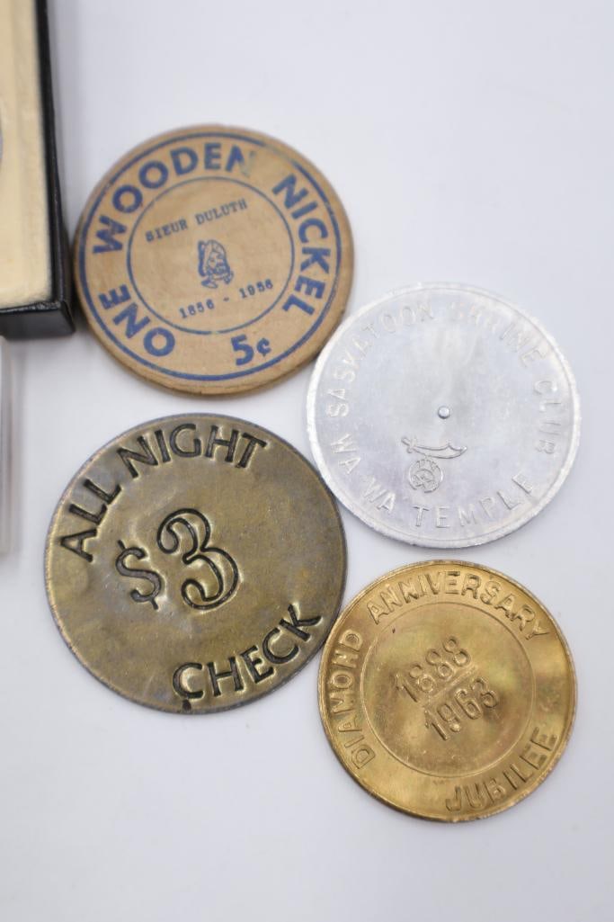 Various Collector Coins and Tokens including Lucky Buck US Silver Dollar Key Chain - 7