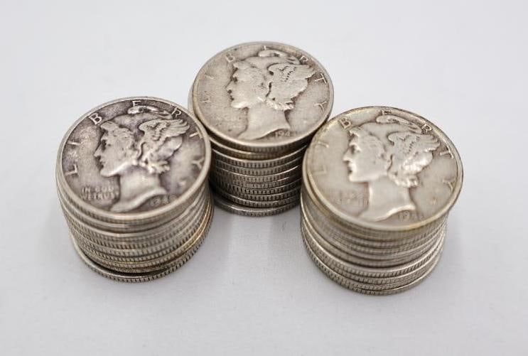 30 Mercury Dimes: Varying dates