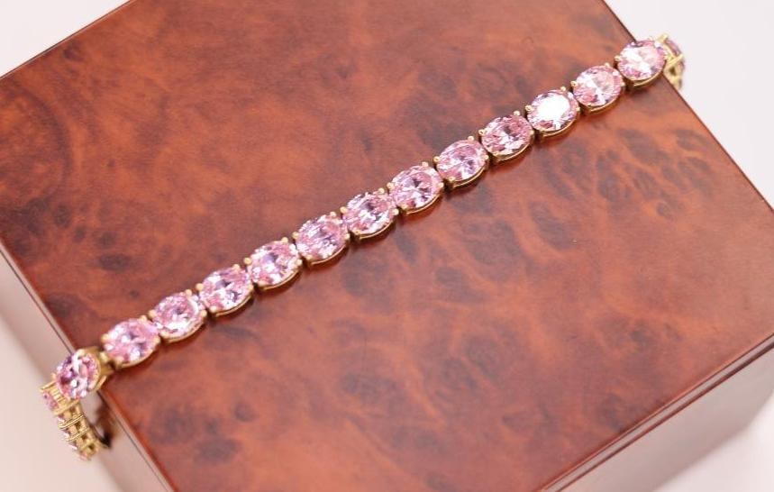 14k Gold and Pink Topaz Tennis Bracelet - 2