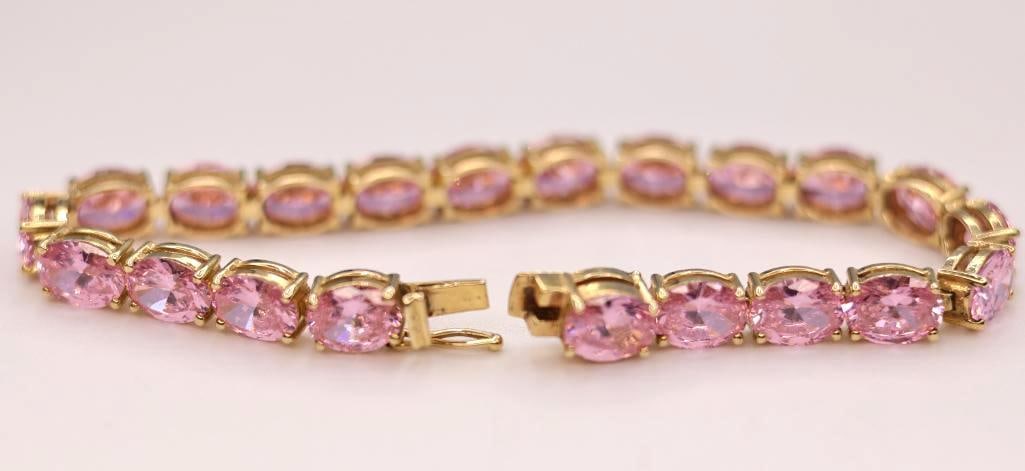 14k Gold and Pink Topaz Tennis Bracelet - 3
