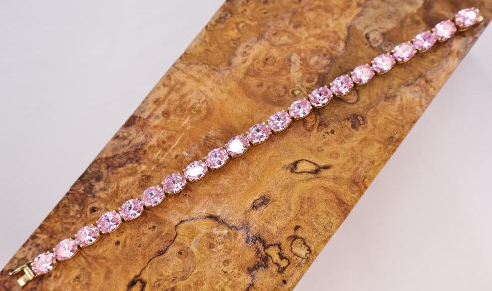 14k Gold and Pink Topaz Tennis Bracelet - 4