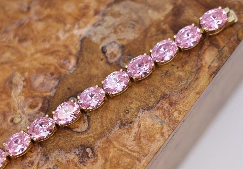 14k Gold and Pink Topaz Tennis Bracelet - 7