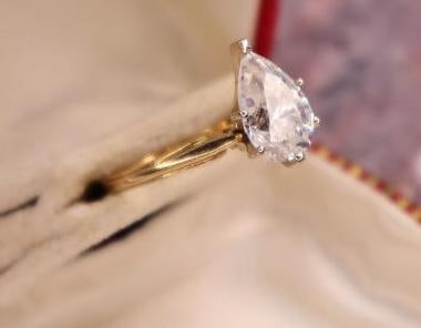 14k Yellow Gold Pear Cut CZ Ring - 3