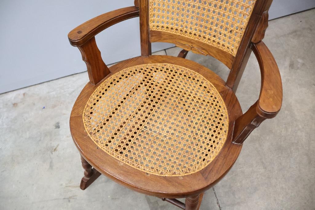 Antique Hand Caned Rocking Chair - 6