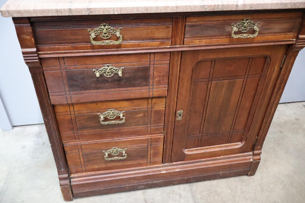 Antique Victorian Sideboard with Marble Top - 11