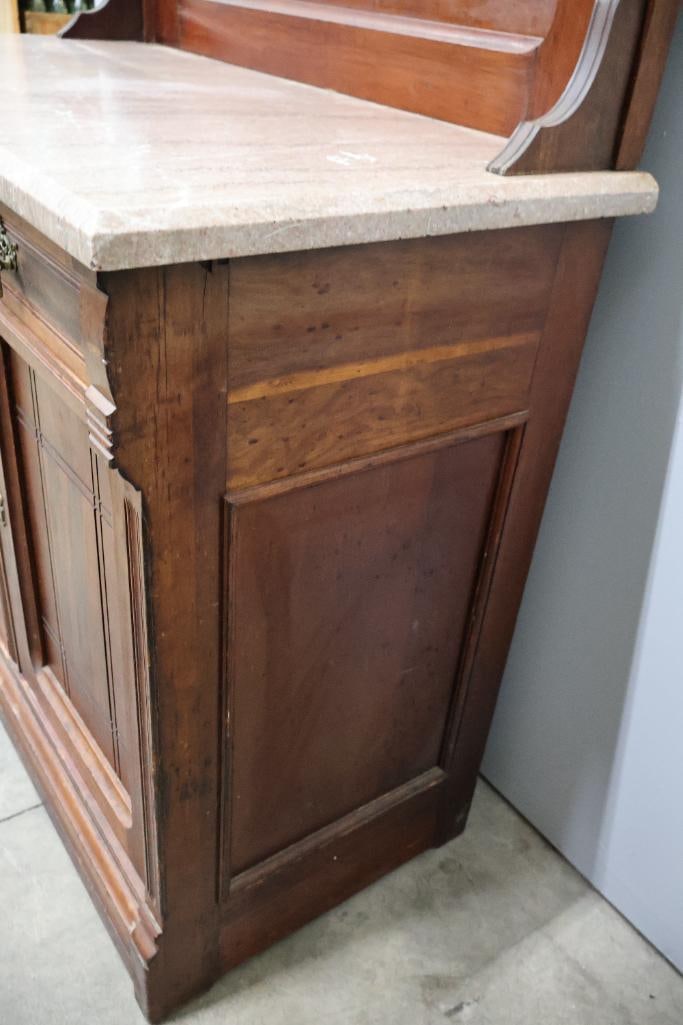 Antique Victorian Sideboard with Marble Top - 12