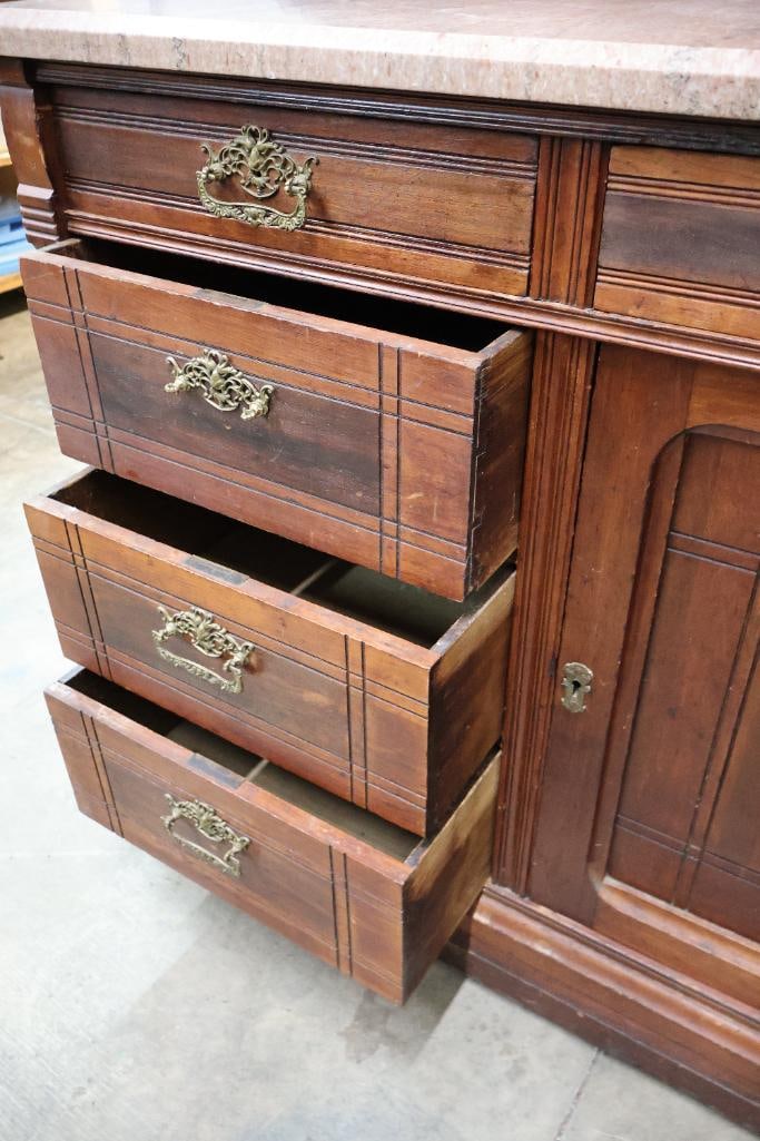 Antique Victorian Sideboard with Marble Top - 13