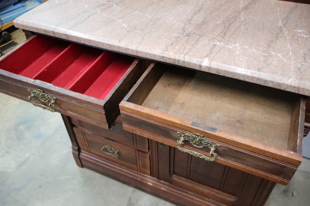 Antique Victorian Sideboard with Marble Top - 19