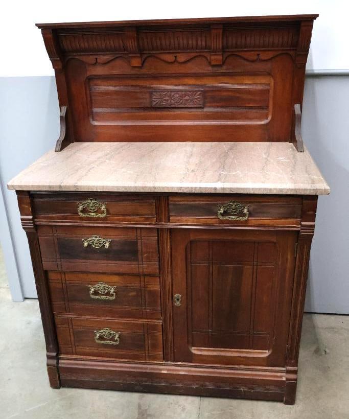 Antique Victorian Sideboard with Marble Top (1 of 20)