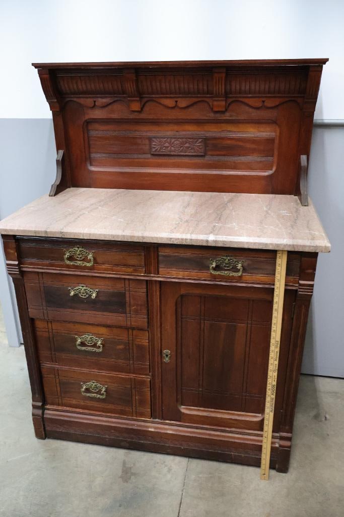 Antique Victorian Sideboard with Marble Top - 2