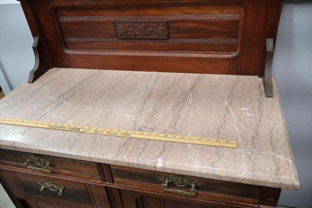 Antique Victorian Sideboard with Marble Top - 4